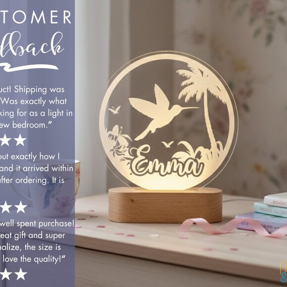 Hummingbird Custom Name Light | Personalized LED Cloud Decor | Baby Shower Gift - Picture 7 of 8
